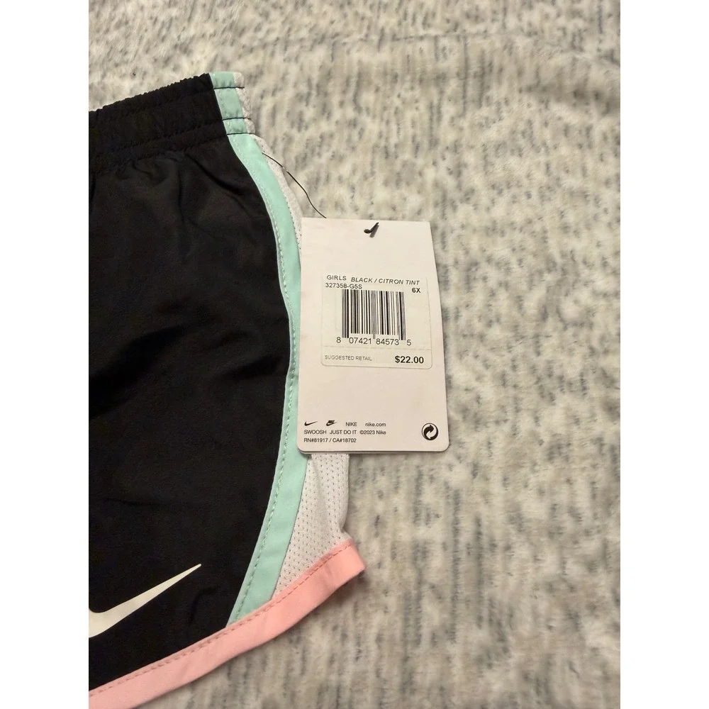 Nike Girls Black Dri FIT‎ Running Shorts Size 6X Pastel Trim Athletic